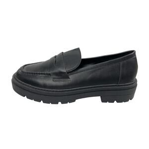 Truffle Collection Womens Black Leather Slip On Platform Penny Loafer Shoes 10.5